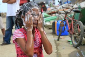 Mary Ann (10) enjoying a good wash