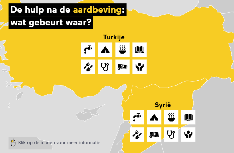 Interactieve kaart met overzicht welke hulp waar verleend wordt door welke hulporganisatie